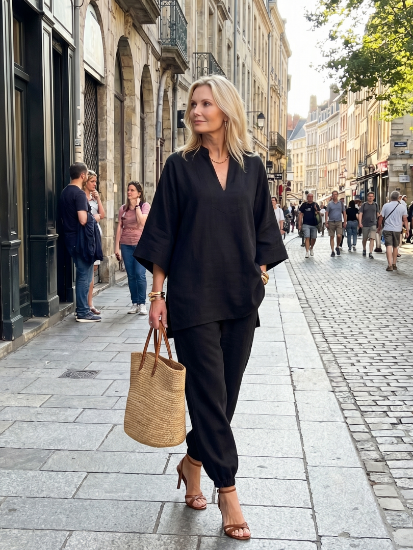Amare | Túnica con escote en V y pantalón fruncido