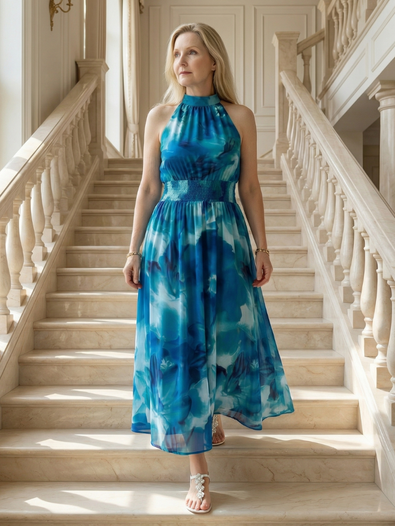 Kirayo | Vestido midi fruncido con cuello halter