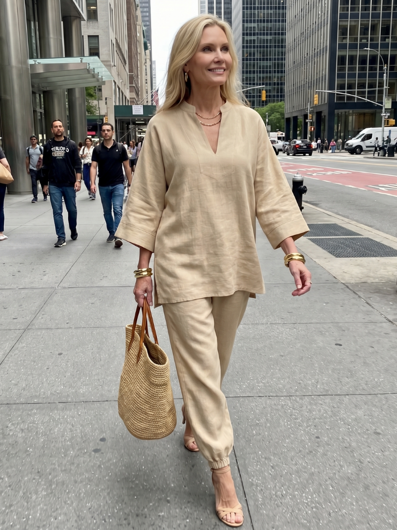 Amare | Túnica con escote en V y pantalón fruncido