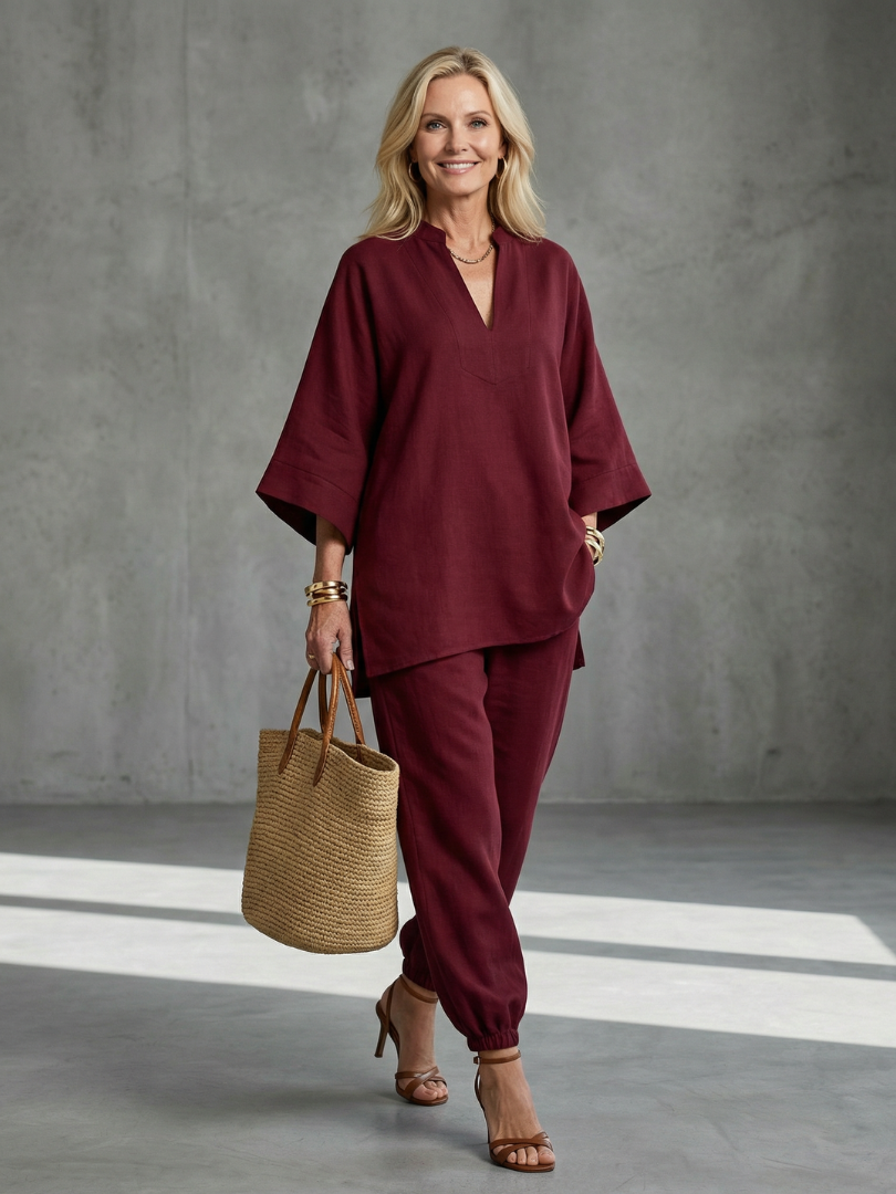 Amare | Túnica con escote en V y pantalón fruncido