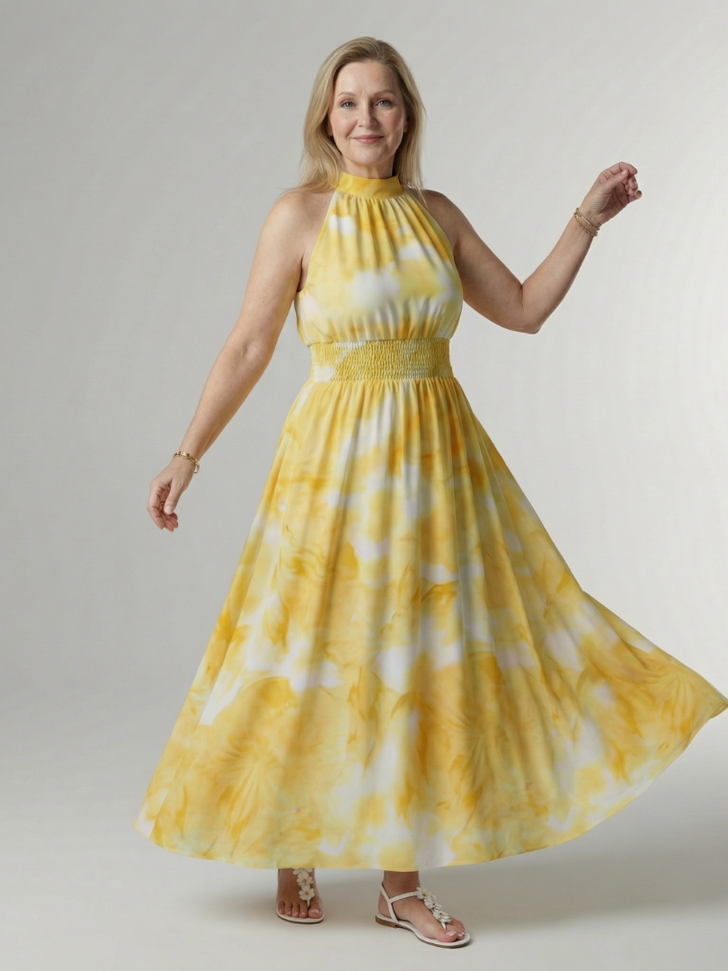 Kirayo | Vestido midi fruncido con cuello halter