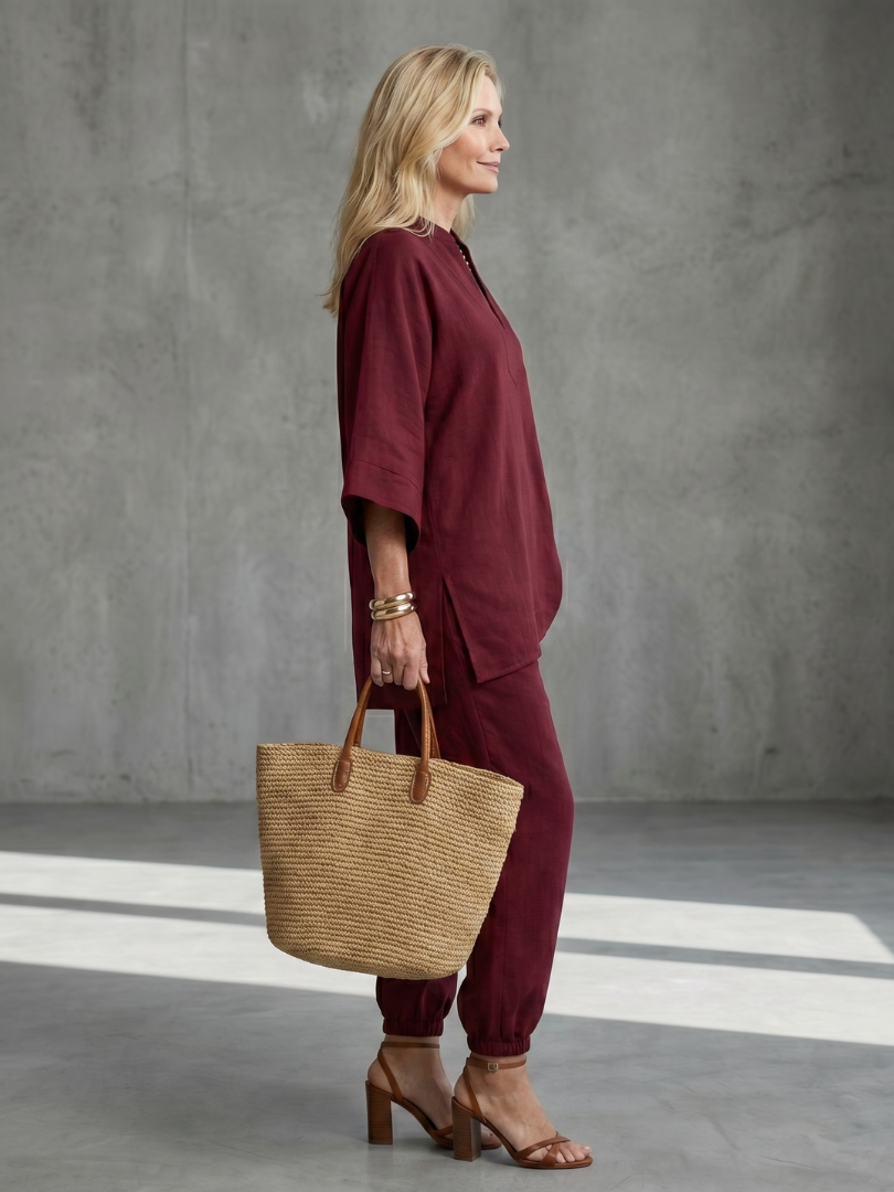 Amare | Túnica con escote en V y pantalón fruncido