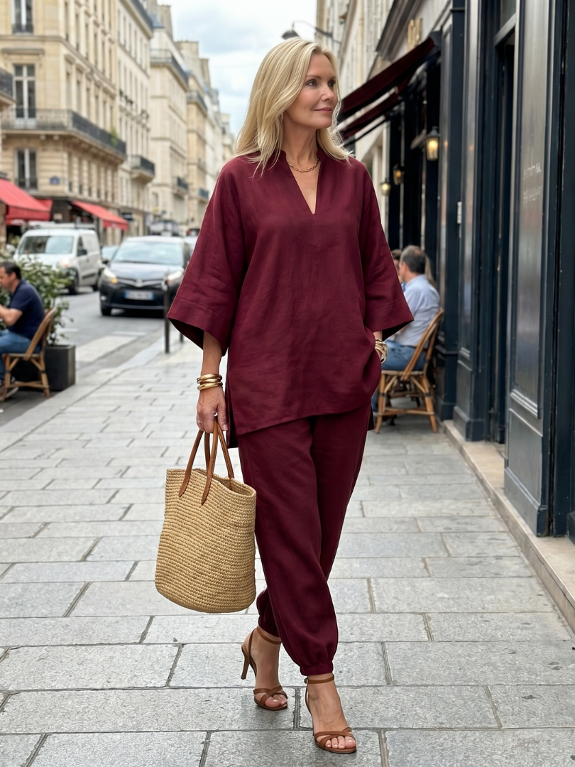 Amare | Túnica con escote en V y pantalón fruncido
