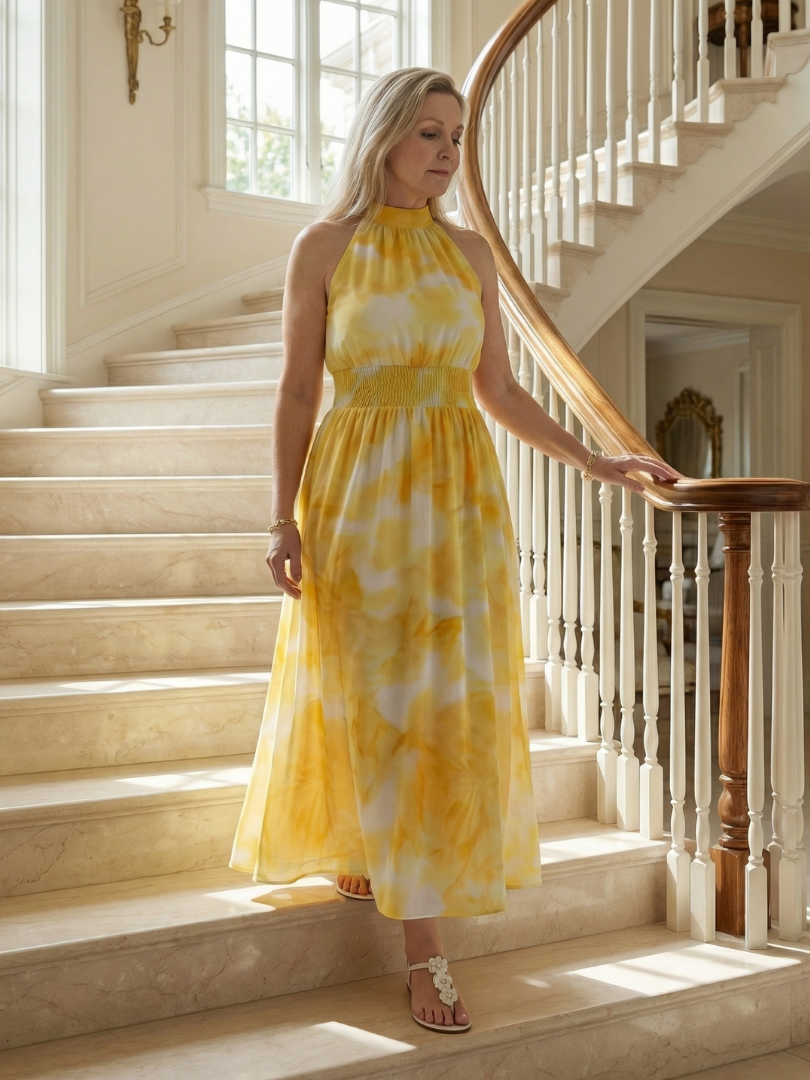 Kirayo | Vestido midi fruncido con cuello halter