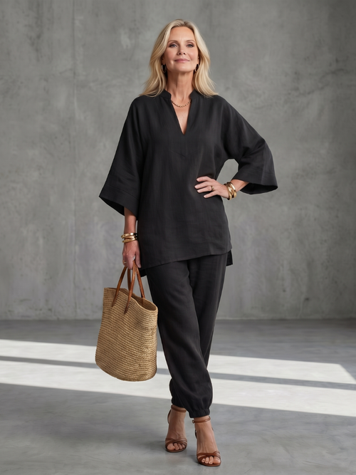 Amare | Túnica con escote en V y pantalón fruncido