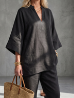 Amare | Túnica con escote en V y pantalón fruncido