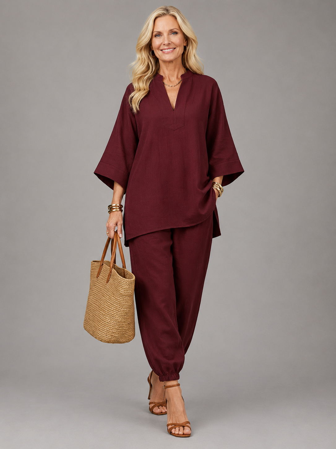 Amare | Túnica con escote en V y pantalón fruncido