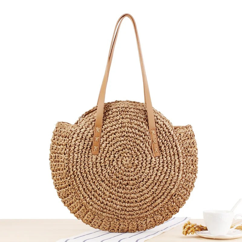 Salma - Bolso Redondo de Rafia Tejida
