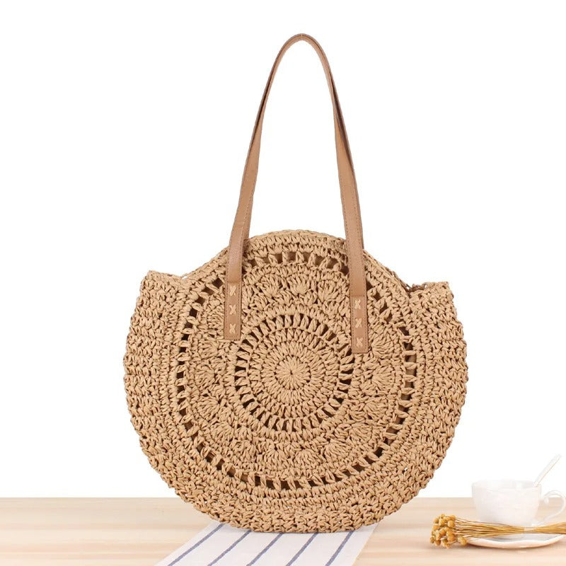Salma - Bolso Redondo de Rafia Tejida