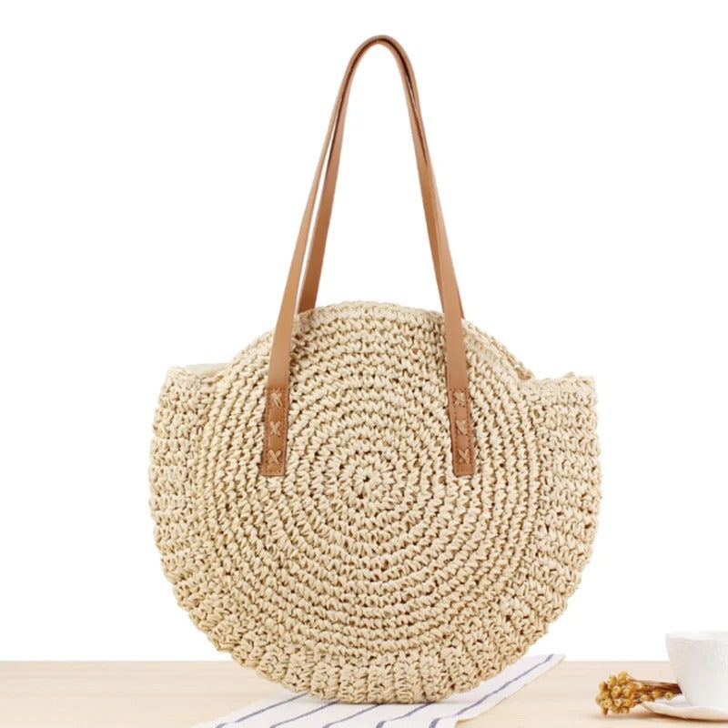 Salma - Bolso Redondo de Rafia Tejida